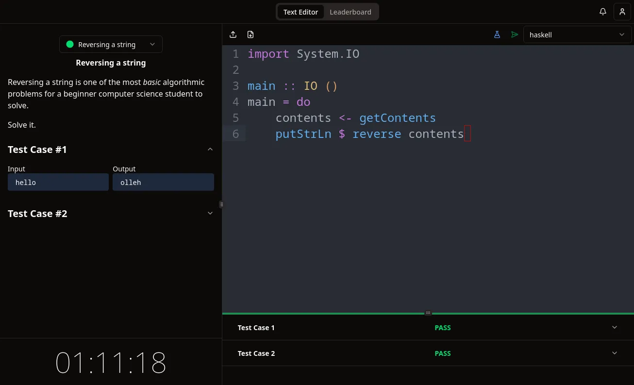 A user's Haskell code just passed tests