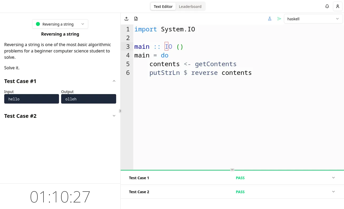 A user's Haskell code just passed tests